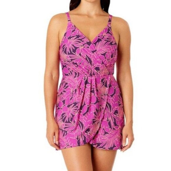 NWT Lands' End Ladies' Swim Dress, Purple Floral , XL - Picture 1 of 3